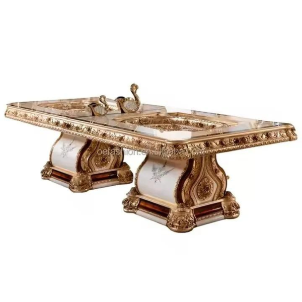 Baroque Style Dining Table with Gold and White Finish