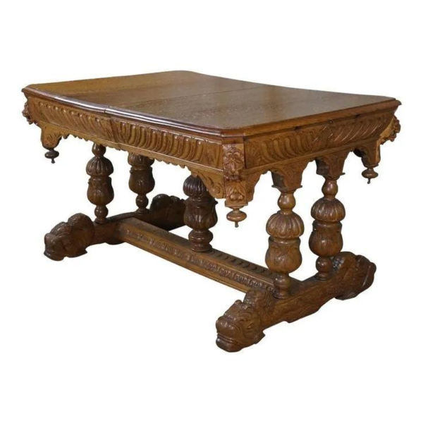 Renaissance Revival Hand-Carved Wood Dining Table