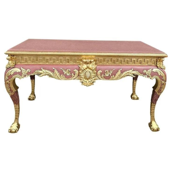 Rococo style dining table with pink and gold finish