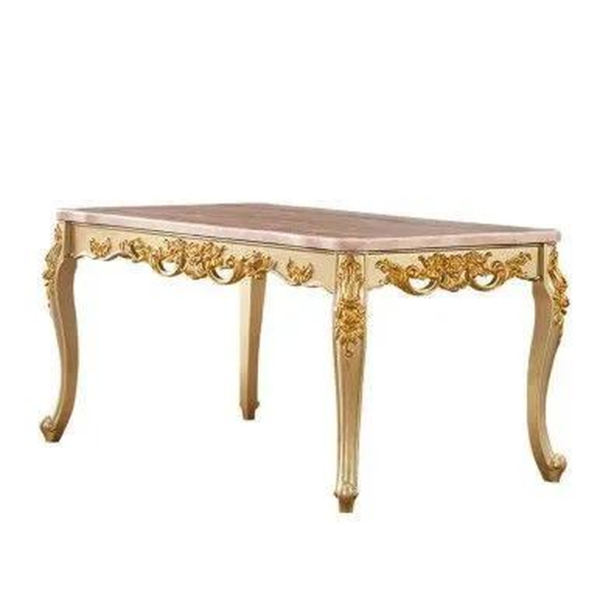 Baroque Dining Table with Marble Top and Gold Carvings