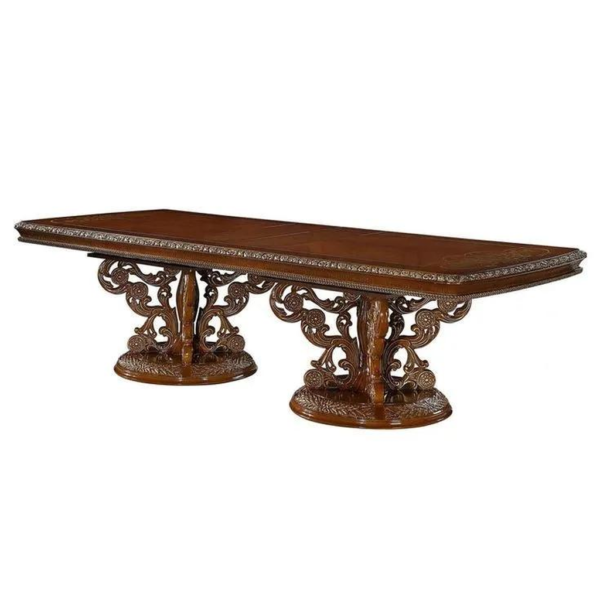 Victorian wood dining table with carved details