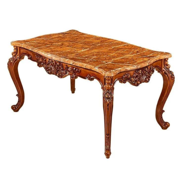 Victorian Style Marble Top Dining Table - Carved Wood Frame - Daabadi Furniture