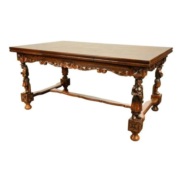 Antique Style Wood Dining Table with Ornate Carvings