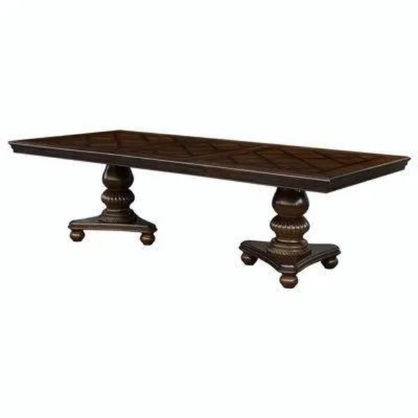 Mid-Century Modern Brown Wood Dining Table with Pedestal Base