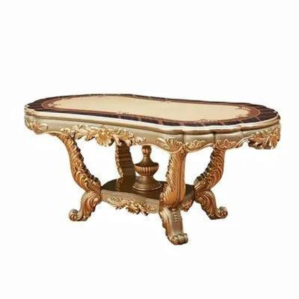 Victorian Era Oval Dining Table Marble Top Gold Accents