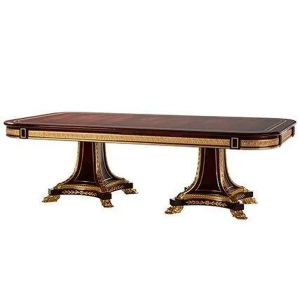 Antique Style Wood Dining Table Brown Gold