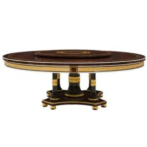 Neoclassical Dining Table Wood Brown Gold Accent