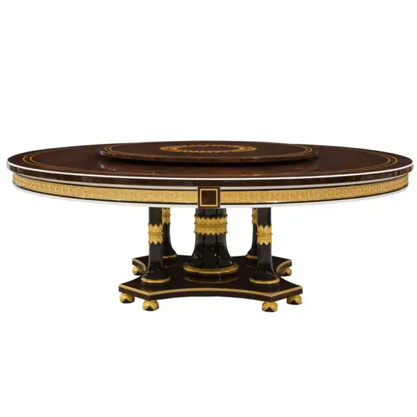 Neoclassical Dining Table Wood Brown Gold Accent