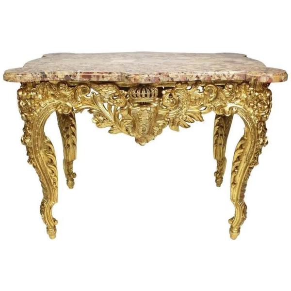 Baroque Style Marble Top Gold Dining Table