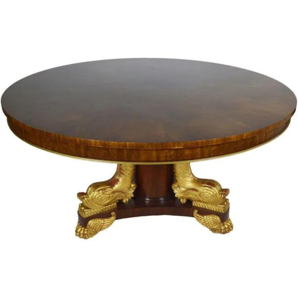 Empire Style Dining Table Wood Gold Accents