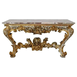 Baroque Style Dining Table Marble Top Gold Accent