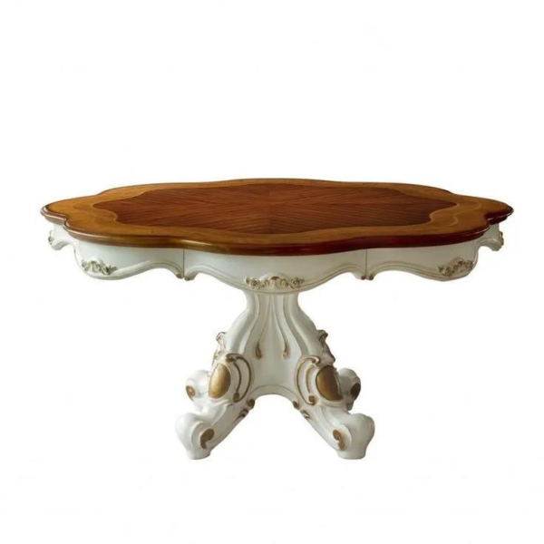 Classic Baroque Style Wood Dining Table Brown and White Finish