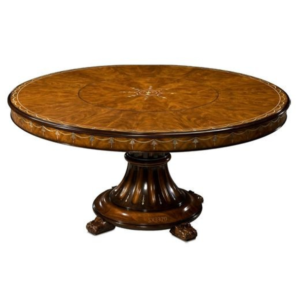 Classic Round Wood Dining Table with Carved Details
