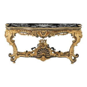 Rococo Dining Table Carved Wood Black Marble Top Baroque Era