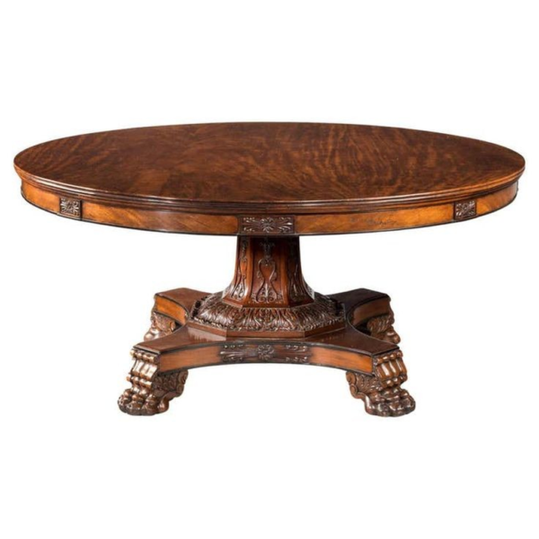 Victorian Era Round Dining Table Wood Carved