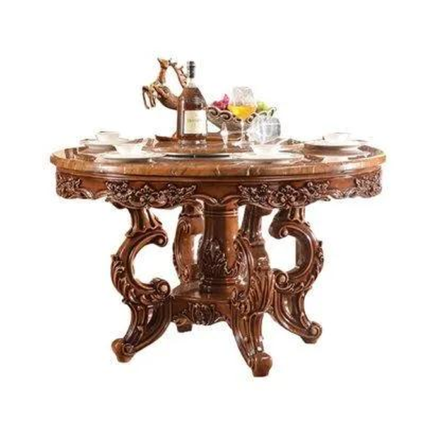 Classic marble top dining table with carved wood frame