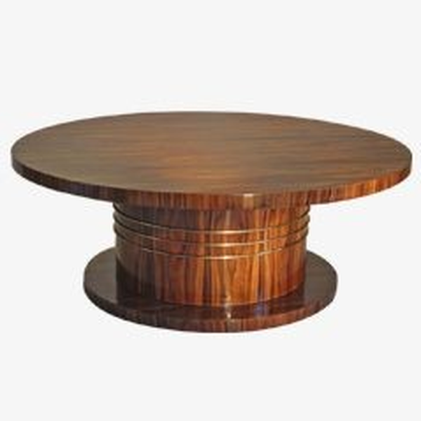Art Deco Round Dining Table, brown wood, Daabadi Furniture
