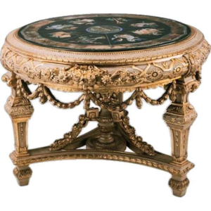 Victorian Era Ornate Dining Table Marble Top Gold Accents
