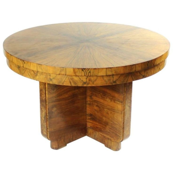 Art Deco Round Dining Table with Wood Brown Finish