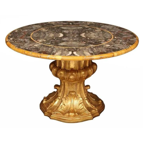 Baroque Style Marble Top Dining Table with Gold Gilding