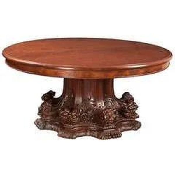 Victorian Style Round Wood Dining Table with Carved Base