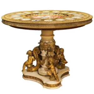 Neoclassical Dining Table Marble Gold Accents