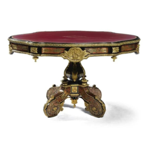 Victorian Era Round Dining Table Wood Gold Accents