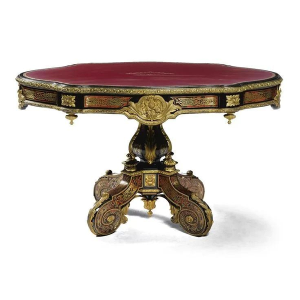 Victorian Era Round Dining Table Wood Gold Accents