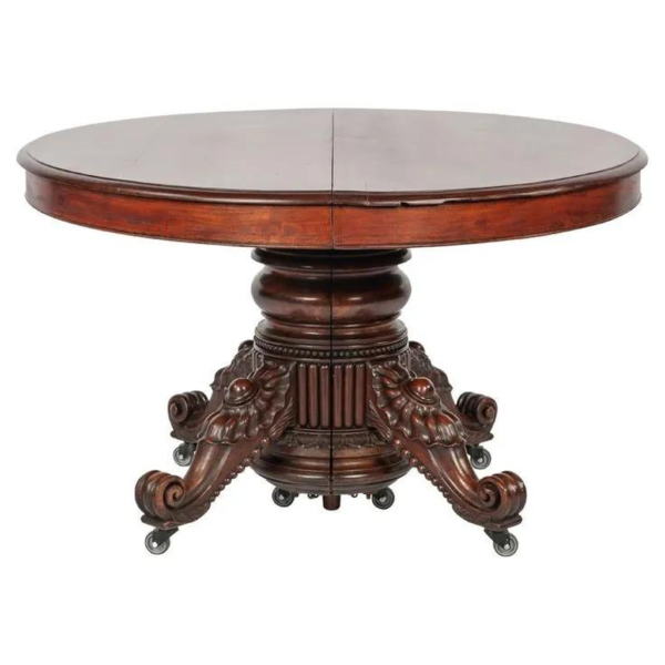 Antique Style Round Dining Table with Ornate Design