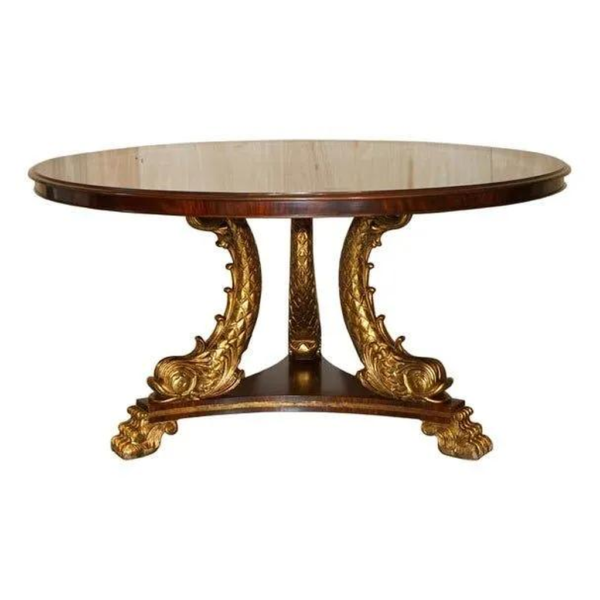 Classic Carved Wood Dining Table with Gold Accents