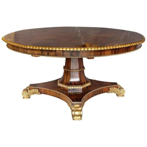 Empire Style Round Dining Table Wood Gold Accent
