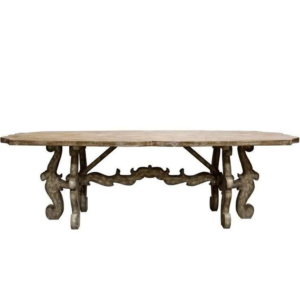 Baroque Style Wood Dining Table with Rustic Beige Finish