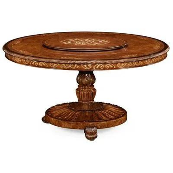 Victorian Era Round Wood Dining Table Brown Finish Daabadi Furniture supplier