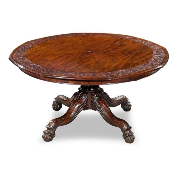 Victorian Style Wood Dining Table with Intricate Carvings