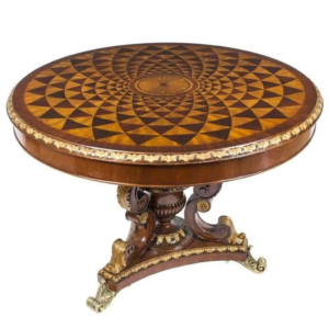 Victorian Round Dining Table with Ornate Inlay