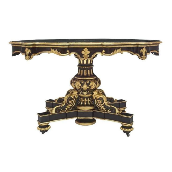 Victorian Era Wood Dining Table with Gold Accents