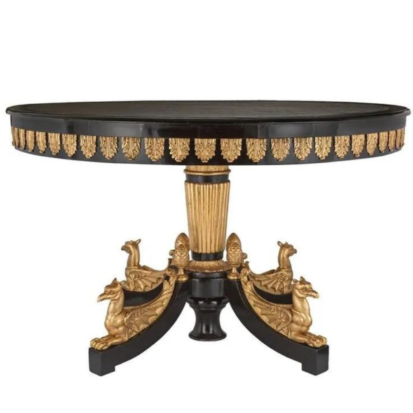 Empire Style Round Dining Table with Black and Gold Finish