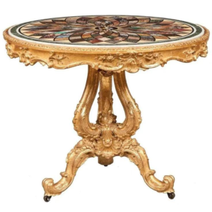 Baroque Dining Table Marble Top Elegant Gold Accent