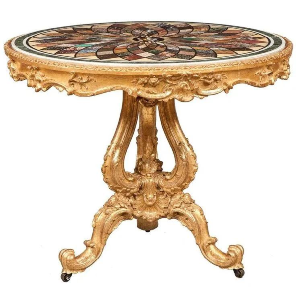 Baroque Dining Table Marble Top Elegant Gold Accent