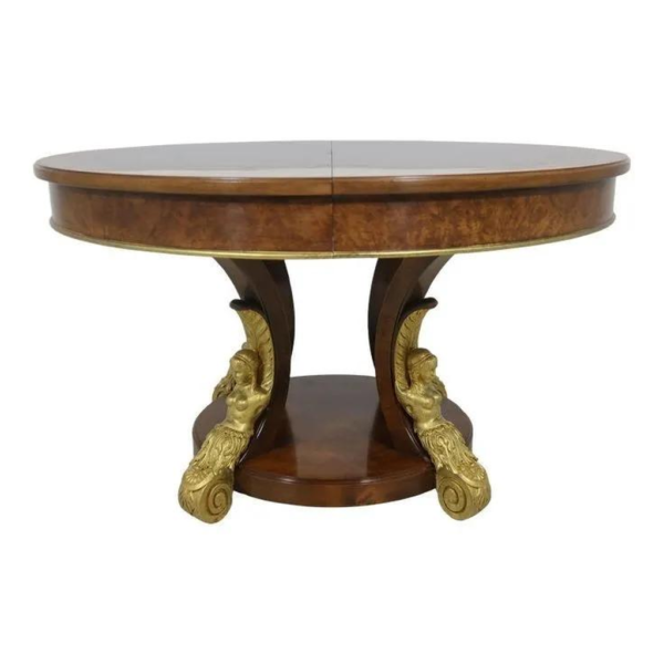 Empire Style Wood Dining Table with Golden Mermaid Detail