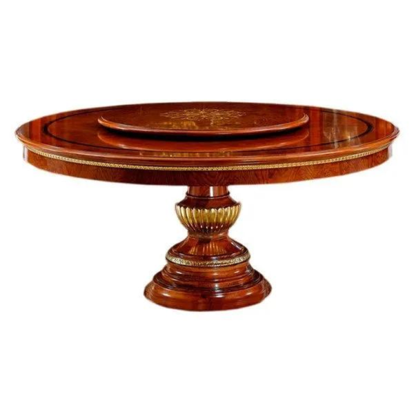 Classic mahogany wood dining table with gold accents