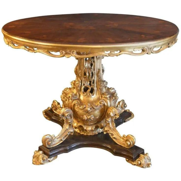 Victorian Dining Table Wood Golden Carved