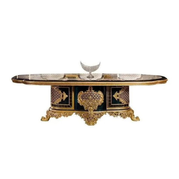 Baroque Era Dining Table with Marble Top and Gold Accents