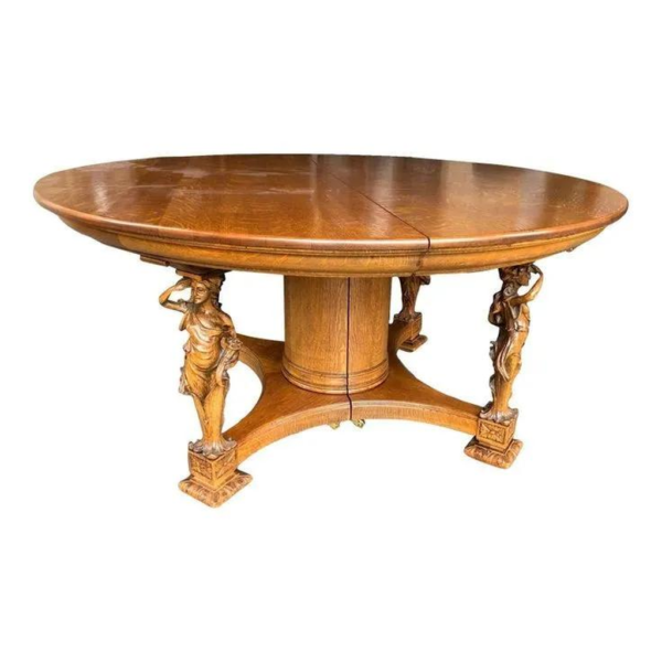 Victorian Era Round Dining Table with Carved Details