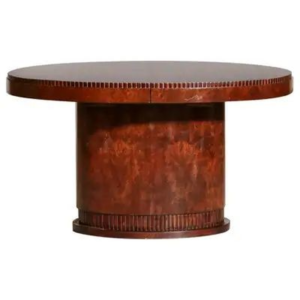 Art Deco Round Wood Dining Table with Brown Finish