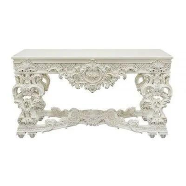 Vintage Carved White Wood Dining Table