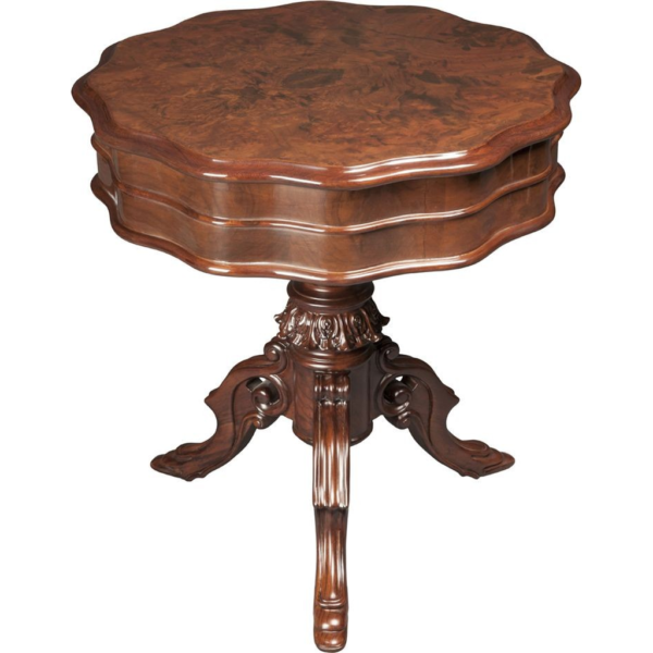 Antique Style Dark Brown Wood Dining Table with Carved Base