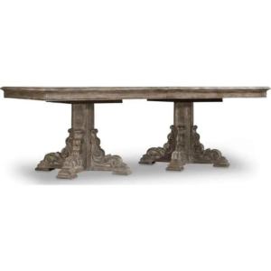 Vintage Carved Wood Dining Table - Antique Grey Finish