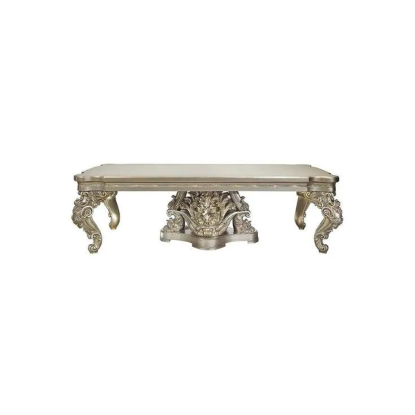 Classic Baroque Dining Table Marble Top Silver Finish