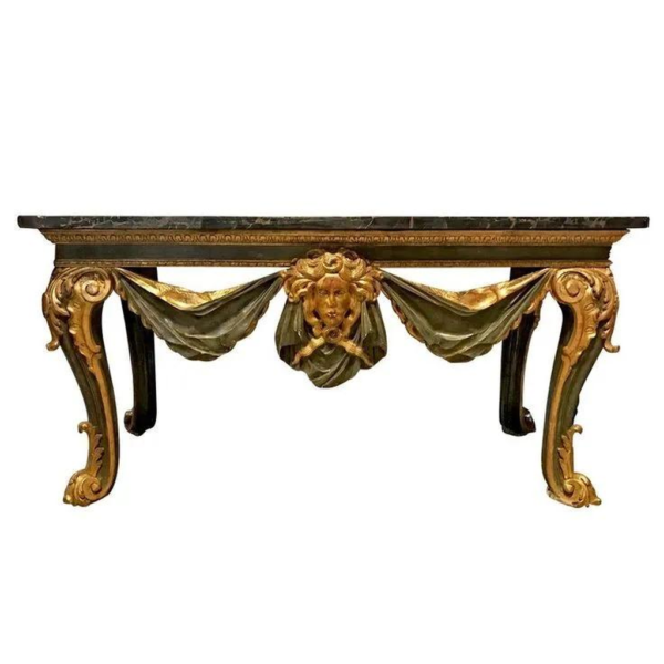 Baroque Era Dining Table Marble Top Wood Carved Daabadi Furniture manufacturer